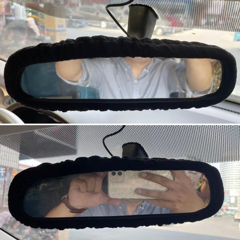 Bittwee Car Rearview Mirror Cover, Auto Interior Elastic Comfortable Rear View Mirror Protector Decorative Accessories for Girls Women Man Gift, Universal for Vehicles, SUV, Truck, RV (Black) - Image 5